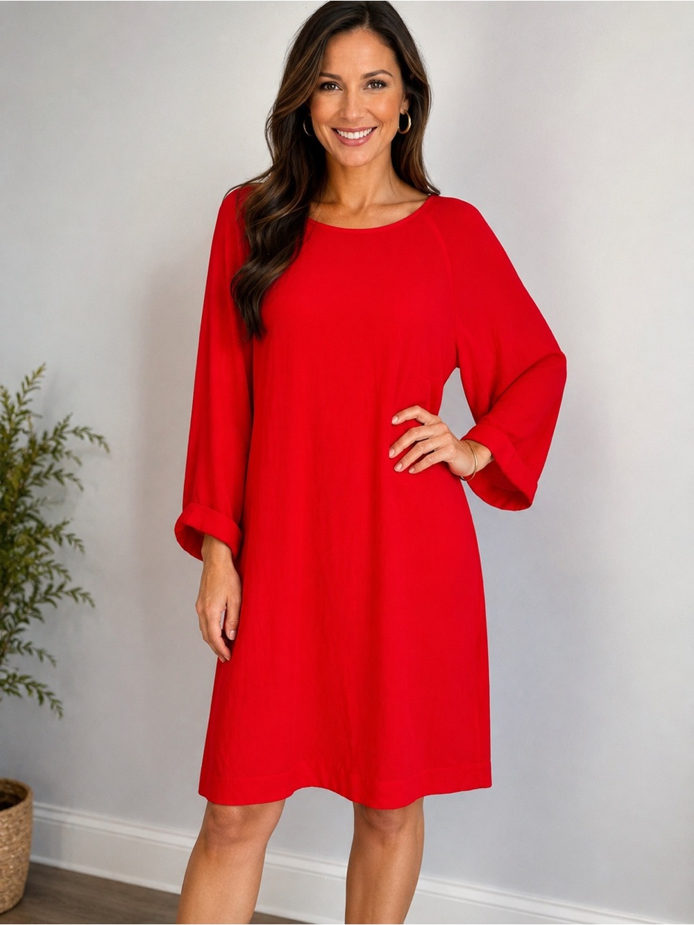 H&M Women’s Red A-Line Mini Dress Size Large Long Sleeve Regular Fit